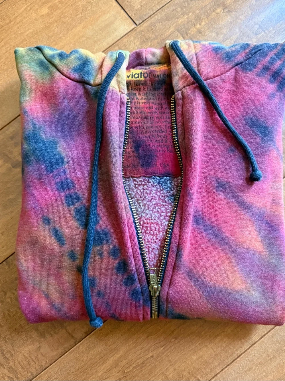 Aviator Nation Red Purple Hand Tie-Dye Full Zip Hoodie - M